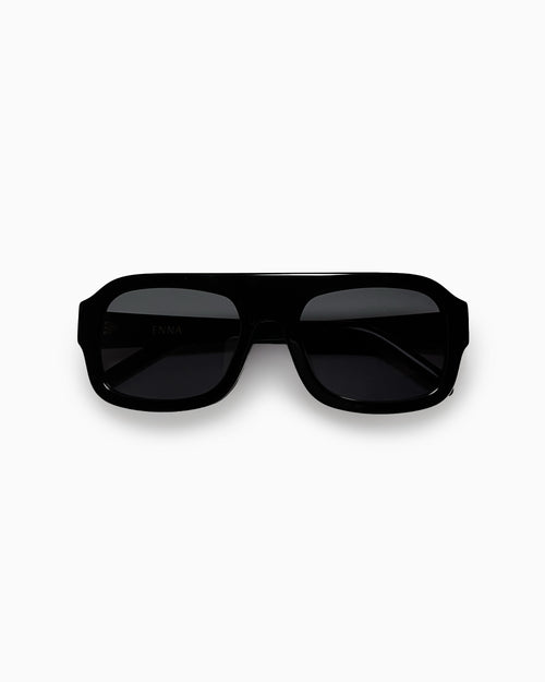 Premium Acetate oversized aviator Gemma Black sunglasses by ENNA, front closed view