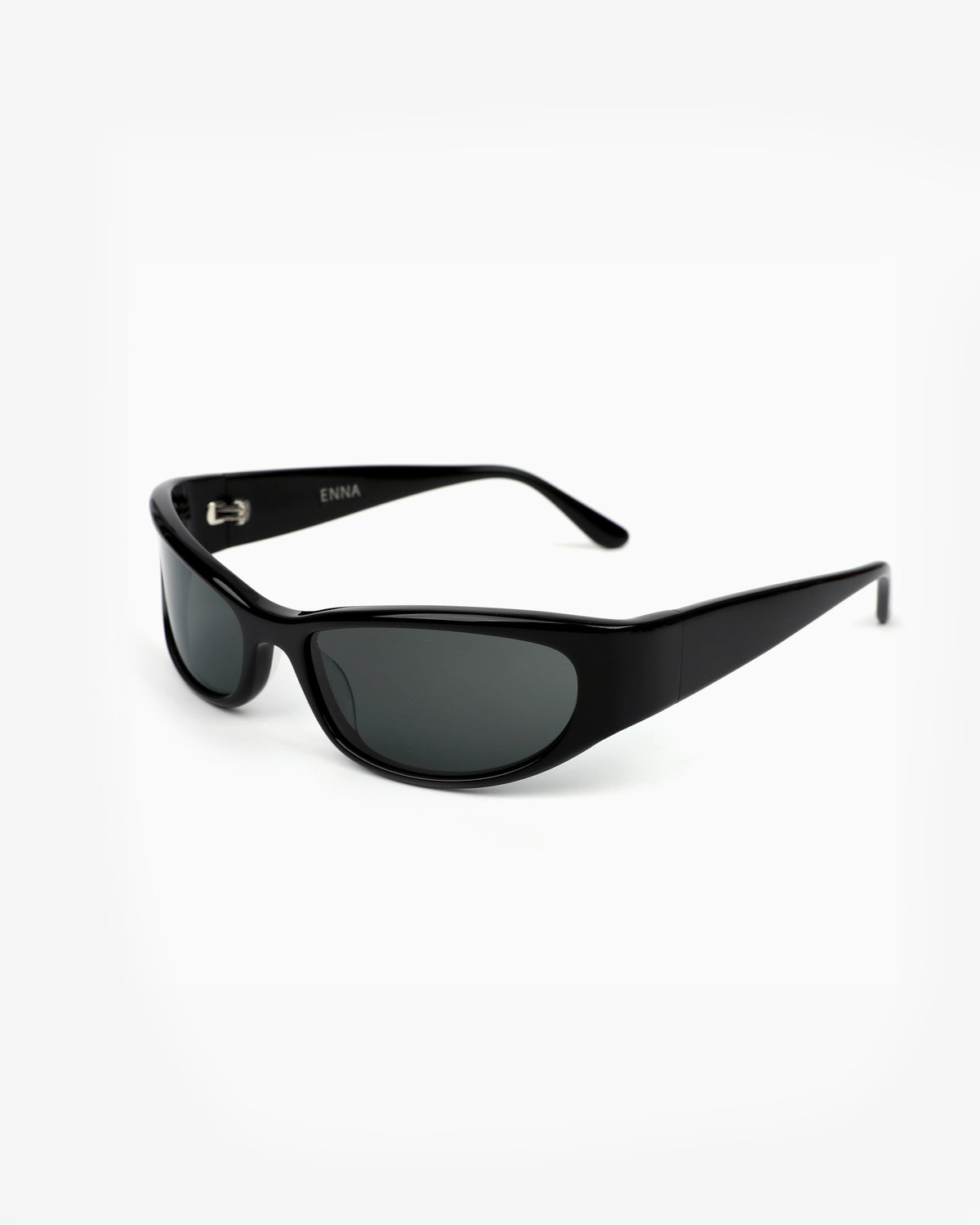 Premium Acetate Sporty Bronte Black sunglasses by ENNA, 3/4 open view